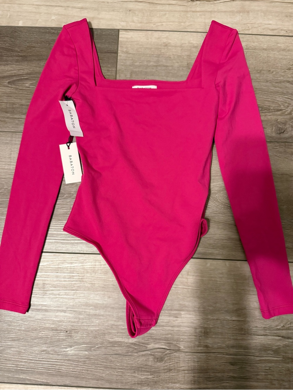 Babaton Aritzia Fuchsia Long-Sleeve Square Neck One-Piece